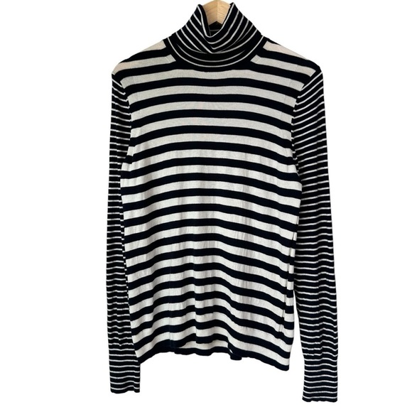 Banana Republic Cotton & Cashmere Navy White Stripe Turtleneck Sweater, Large - Picture 1 of 6